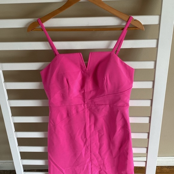 Laundry By Shelli Segal Hot Pink Split Front Sheath Formal Cocktail Gown Size 4 - Picture 6 of 16